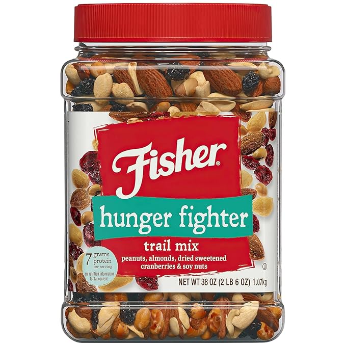 Fisher Snack Hunger Fighter Bulk Trail Mix, 38 oz (Pack of 1), Peanuts, Almonds, Dried Sweetened