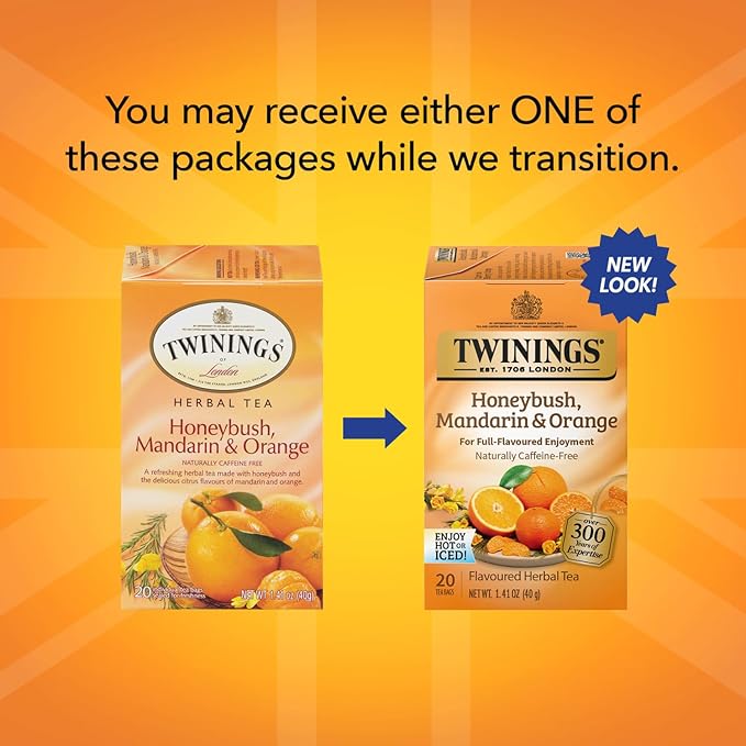 Twinings Honeybush, Mandarin, & Orange Herbal Tea Individually Wrapped Bags, 20 Count (Pack of 1)