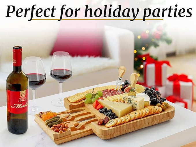 Zulay Kitchen Premium Bamboo Cheese Board Set - Extra Thick Bamboo Charcuterie Board Set with 4