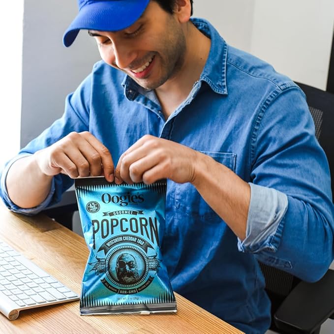 Oogie's Gourmet Popcorn | 20 Pack | Wisconsin Cheddar 1848 Flavor | Gluten Free Popcorn Snacks |
