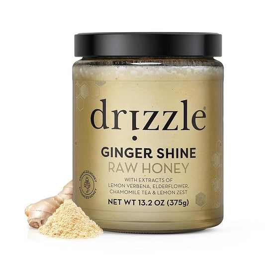Drizzle Ginger Shine Raw Honey - All Natural Pure Raw Honey with Organic Ginger, Unfiltered &