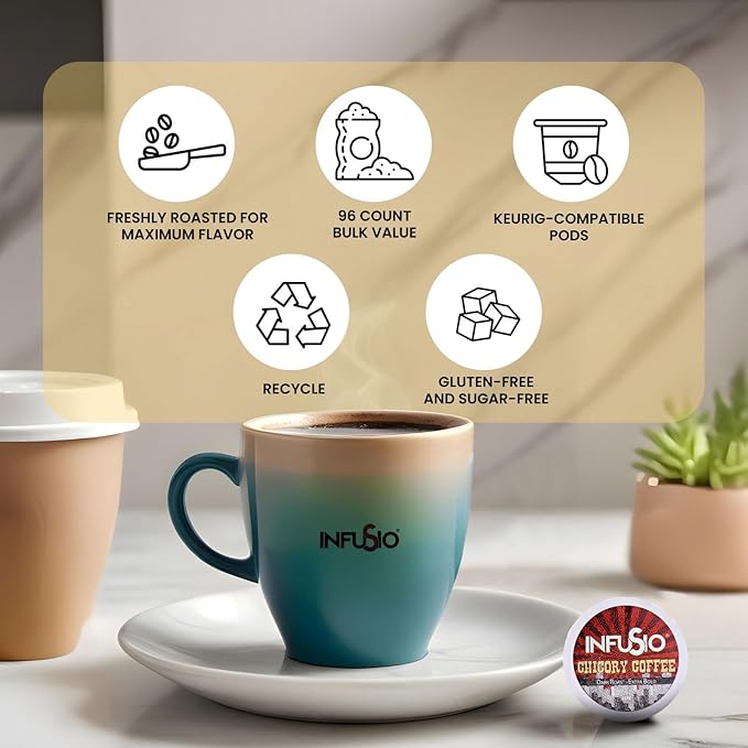 InfuSio Chicory Coffee Pods for Keurig, 96 Count