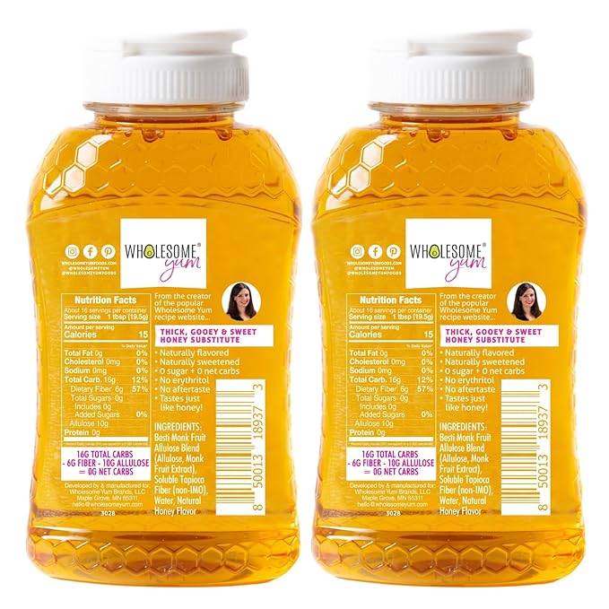 Wholesome Yum Zero Sugar Honey Substitute (2 Pack) - Natural Sugar Free Honey Alternative With Monk