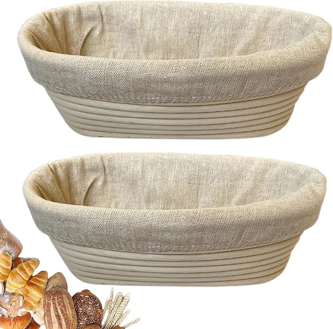 10 Inch Oval Bread Banneton Proofing Basket Set of 2, Sourdough Proofing Basket kit for Artisanal