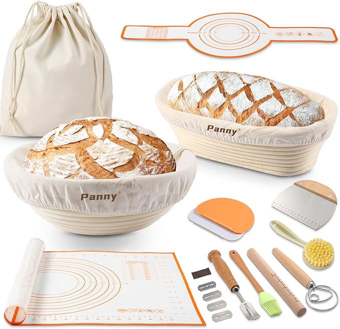 Panny Banneton Basket, Banneton Bread Proofing Basket with Liners, 9" Round & 10" Oval Sourdough
