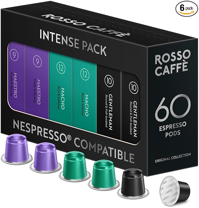 ROSSO CAFFÈ 60 Espresso Coffee Pods for Nespresso Original Machines - Pack of Rich and Bold