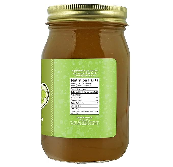 Green Jay Gourmet Key Lime Jam – All-Natural – Key Lime Pie Filling & Dessert Topping – Vegan