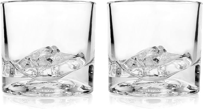 Yosemite Heavy Crystal Whiskey Glasses Gift Set of 2, Thick Freezable Bourbon Glass 1lb Each