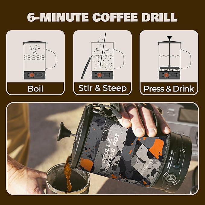 Electric French Press Coffee Maker, 120V Boil Water & Press Coffee 2-in-1, Portable Design for