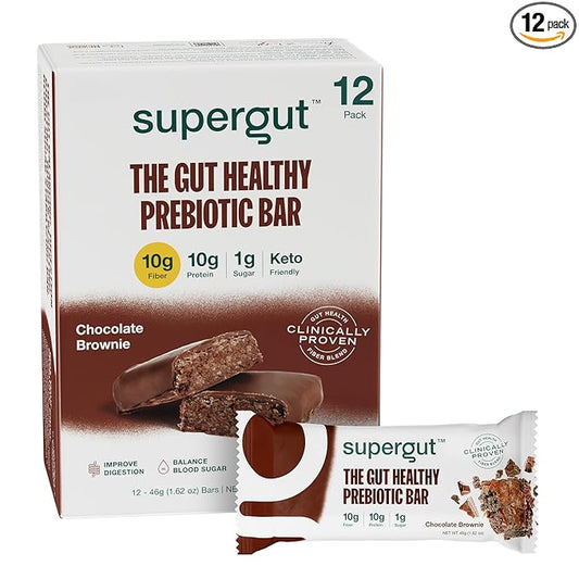 Supergut GLP-1 Boosting Prebiotic Bars, Chocolate Brownie - Gut Healthy Protein Snacks & Breakfast
