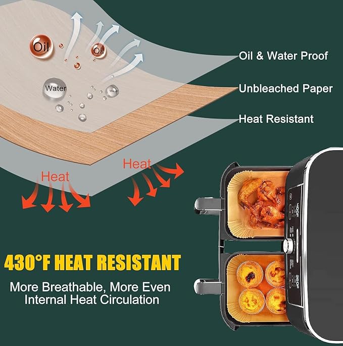 Air Fryer Disposable Paper Liners for Ninja Dual Airfryer Accessories, Non-Stick Parchment