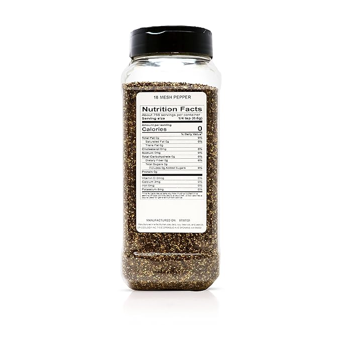 Spiceology - 18 Mesh Ground Black Pepper - Semi-Coarse - For Use On: Beef, Pork, Chicken, Fish