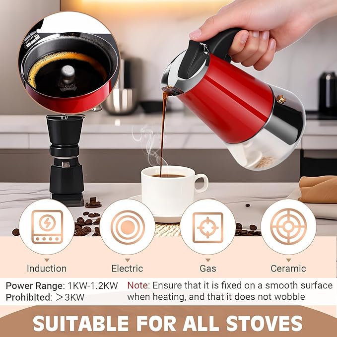 Moka Pot, 4 Cups (7.1 oz) Stovetop Espresso Maker, 304 Stainless Steel Moka Pot, Induction