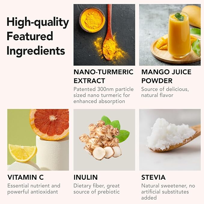 Nano Turmeric Curcumin Drink Powder, Golden Juice for Wellness & Immunity, No Turmeric Taste, Add