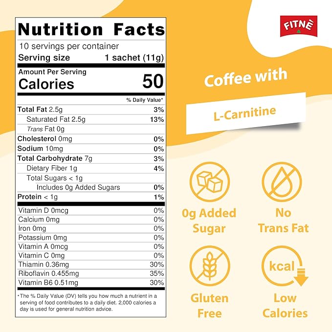 FITNE Instant 3 In 1 Coffee Packets Mix With L-Carnitine For Workout Exercise Vitamin B1 B2 B6