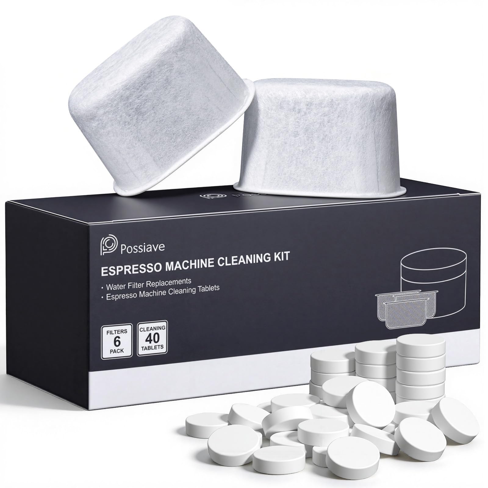 possiave 40 Espresso Cleaning Tablets and 6 Water Filters for Breville