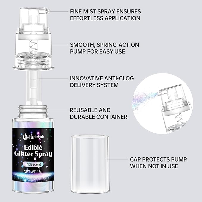Blue Edible Glitter Spray - Herbeklab 15g Edible Glitter for Cakes, Food Grade Metallic Shimmer