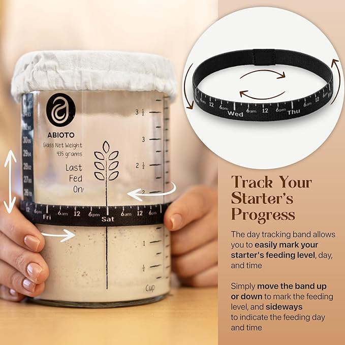 Sourdough Jar Kit, Includes 34 oz Sourdough Starter Jar with Metallic Lid, Silicone Spatula