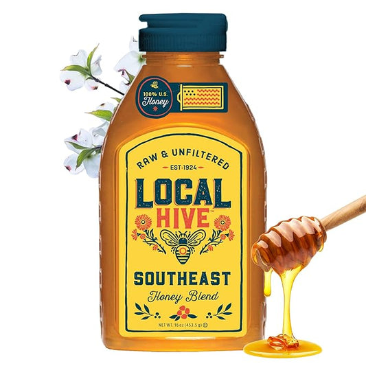 Local Hive Southeast Raw Unfiltered Honey – 16 oz, 100% Pure US Honey, Sourced from American Bees