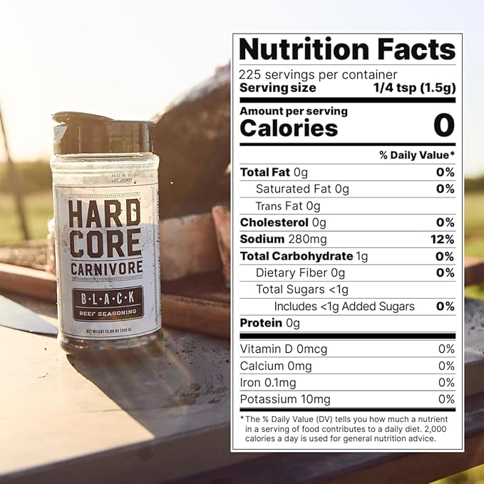 Hardcore Carnivore Black: Activated Charcoal Meat Seasoning Rub (13 oz Shaker) Texas-Made, Blend
