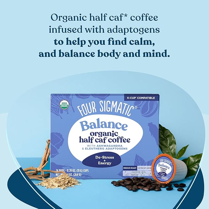 Four Sigmatic Adaptogen Coffee K-Cups | Organic Medium Roast Ground Coffee with Ashwagandha