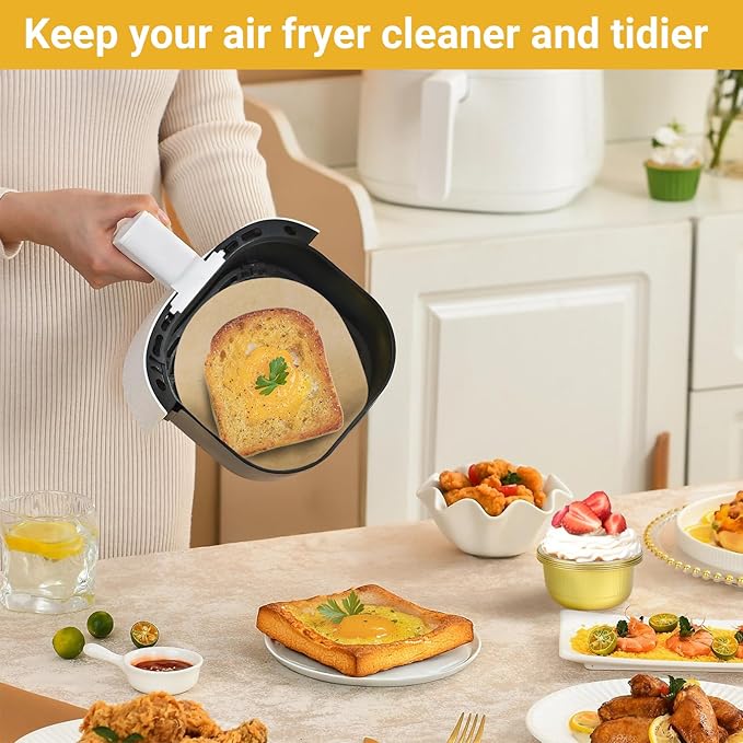 Beasea Air Fryer Parchment Paper 8 Inch, 200pcs Round Unbleached Fryer Disposable Paper Liners Air