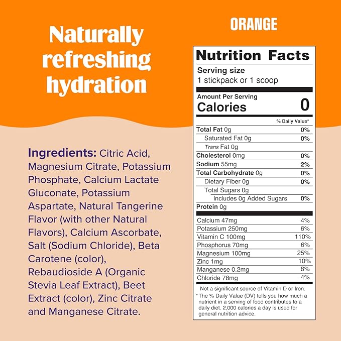 Ultima Replenisher Daily Electrolyte Powder Drink Mix ?“Sugar Free ??Orange, 20 Stickpacks
