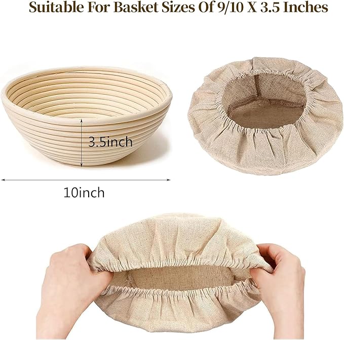 Natural Cotton Bread Proofing Basket Liner, 10 Inch Round, 6 Pack, Banneton Dough Bowl Cover for