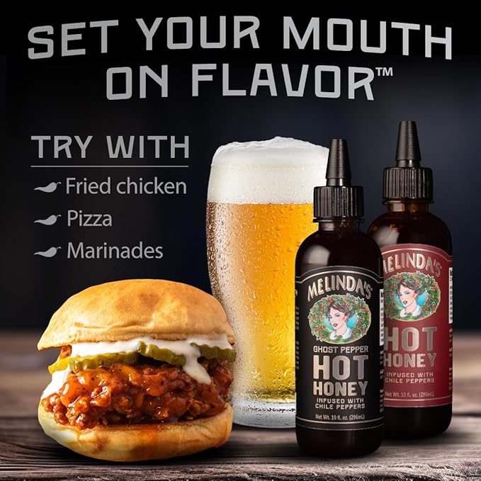 Melinda’s Hot Honey Collection - 10 oz, 2 Pack - Spicy Honey Sauce Variety Pack w/ Classic Hot