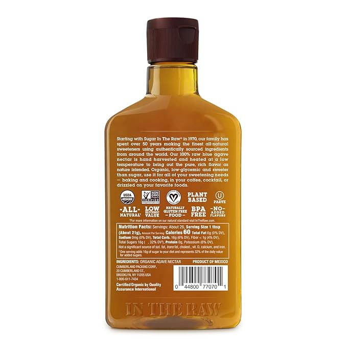 Organic Agave In The Raw Agave Nectar, 18.5 oz., 8 Pack, Made With Organic Blue Agave From Mexico