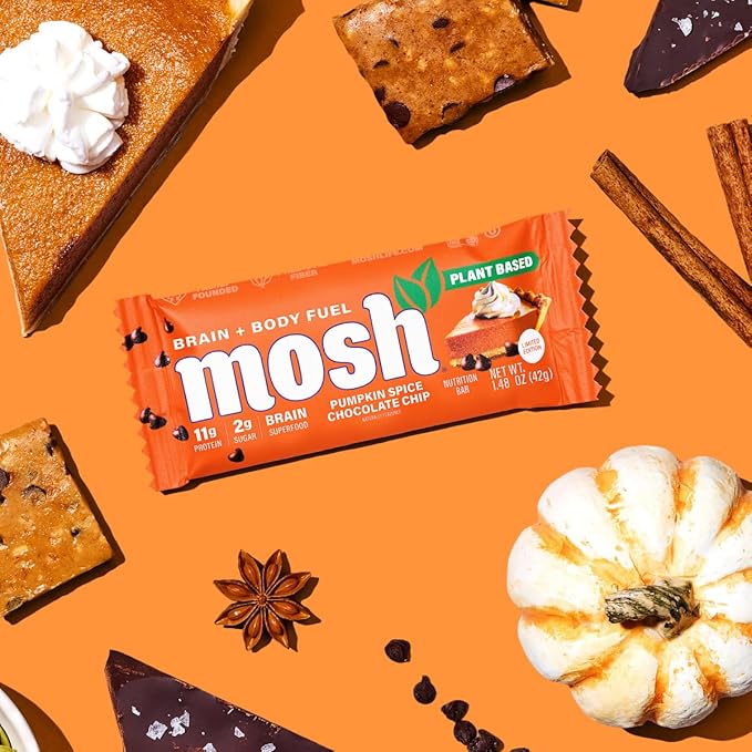 MOSH Peanut Chocolate Chip Vegan Protein Bars, Plant Based, Keto, Gluten Free, Brain Healthy Snack