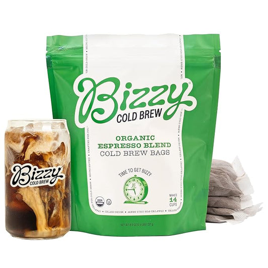 Bizzy Organic Cold Brew Coffee | Espresso Blend | Coarse Ground Coffee | Medium-Dark Roast | Micro