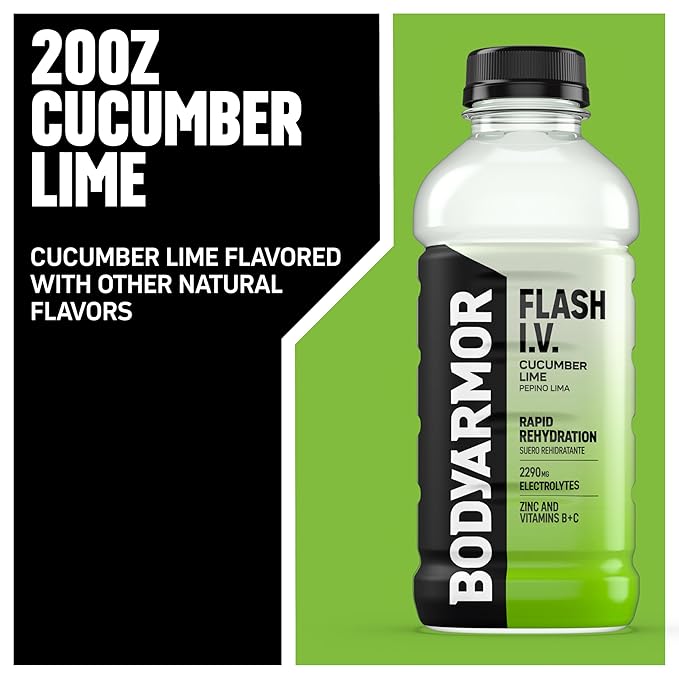 BODYARMOR Flash I.V. Electrolyte Beverage, Cucumber Lime, Hydration Drink with Coconut Water For