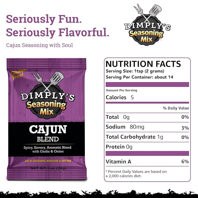 Dimply's Cajun Seasoning Mix – 6 Pack, 1 oz Each – Bold Creole Spice Blend for Chicken, Meat