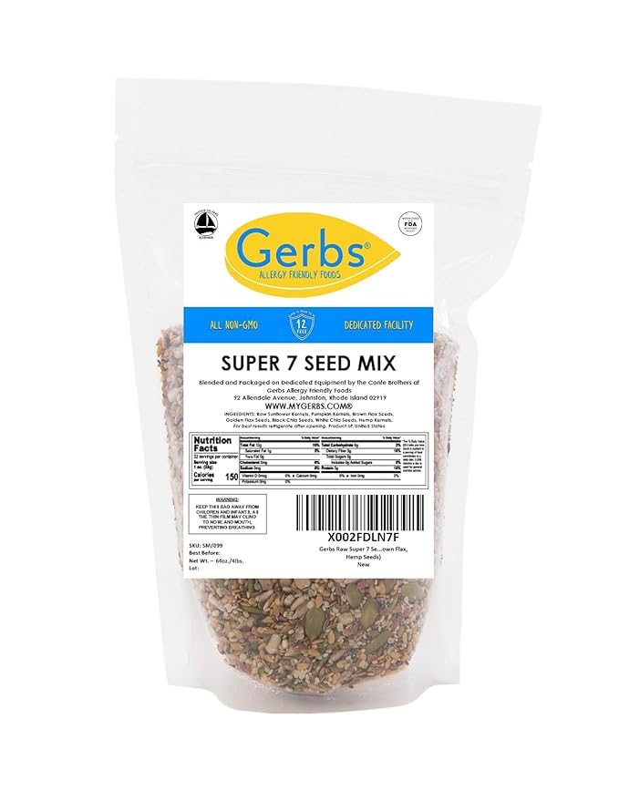 GERBS Raw Super 7 Seed Snack Trail Mix 4 LBS. | Top 14 Food Allergy Free | Resealable Bulk Bag |
