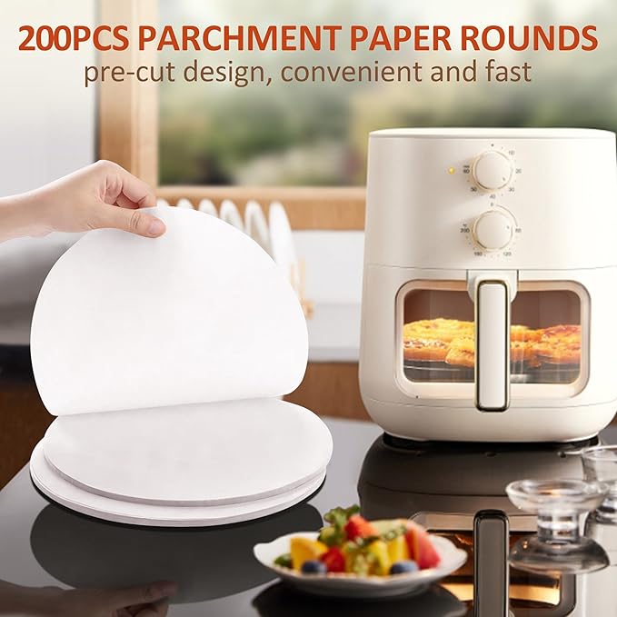 8 Inch Parchment Paper Rounds, 200Pcs Precut Baking Paper Sheets,Non-Stick Parchment Rounds for