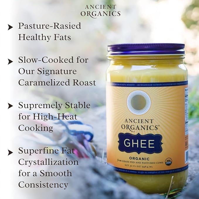 Ancient Organics Ghee, Organic Grass Fed Ghee Butter - Gluten Free Ghee, Clarified Butter, Vitamins