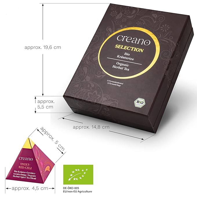 Creano Organic Herbal Tea Gift Set "Organic Herbal Tea" – 12 Pyramid Tea Bags in 9 Different