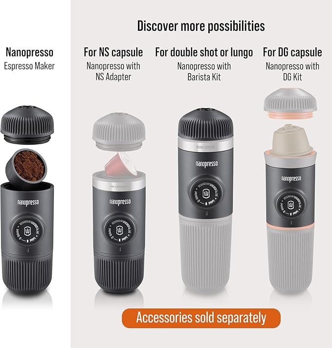 WACACO Nanopresso Portable Espresso Maker Bundled with Protective Case, Mini Travel Coffee Machine