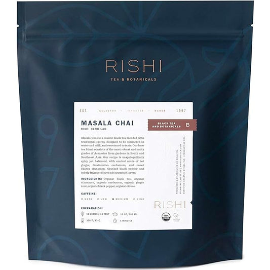 Rishi Tea Masala Chai Black Loose Leaf Tea Blend - Organic, Assam with Whole Spices, Energizing &