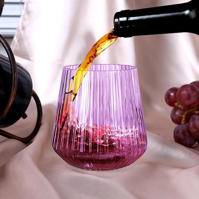 40 Pack Plastic Ribbed Wine Glasses, 14Oz Origami Disposable Wine Glasses Unbreakable Clear Plastic