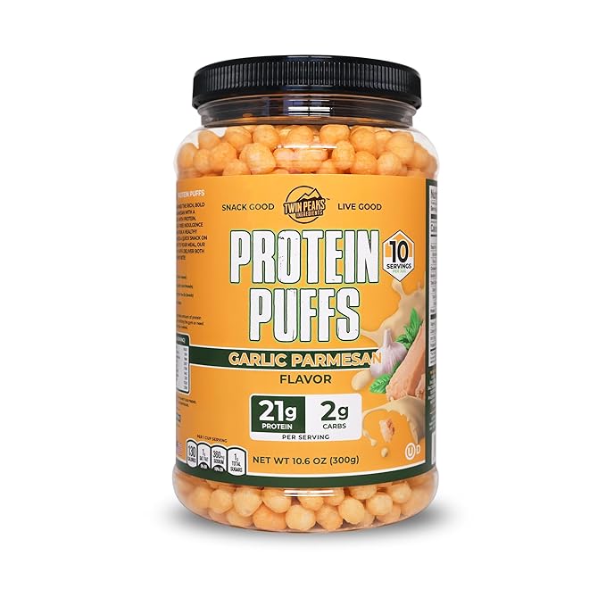 Twin Peaks Protein Puffs - (Garlic Parmesan), Keto Friendly, Low Carb Snack (300g, 21g Protein, 2g