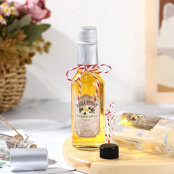 Tioncy 16 Pcs Vanilla Extract Bottles for Homemade Vanilla Jar Glass Bottle with Cap, Shrink Band