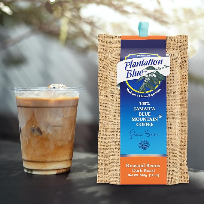 Plantation Blue 100% Blue Mountain Coffee, Dark Roast, Whole Bean, Premium Jamaican Coffee, 12oz