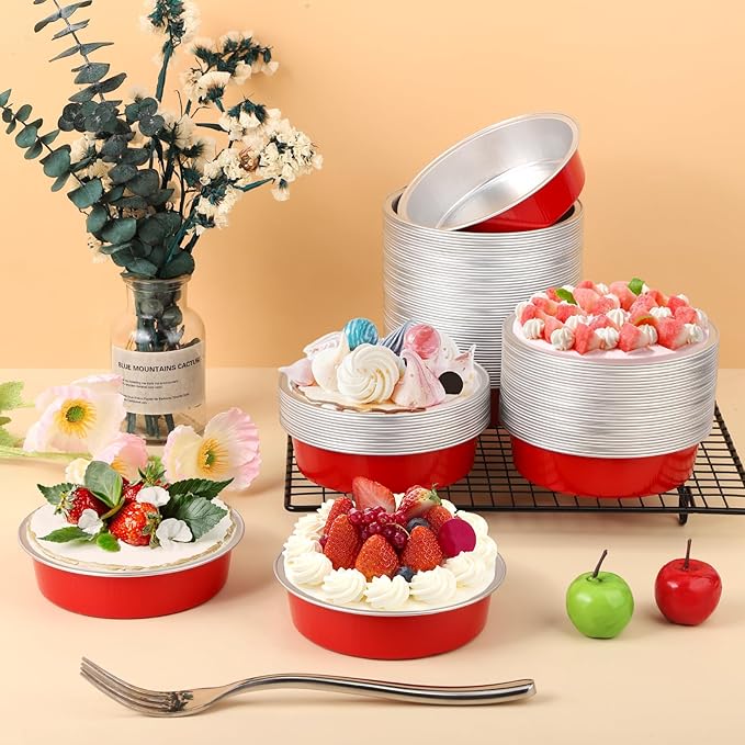 Beasea Disposable Baking Cups, 100 Pack 7.3oz 215ml Aluminum Ramekins Foil Baking Cups 4" Ramekin