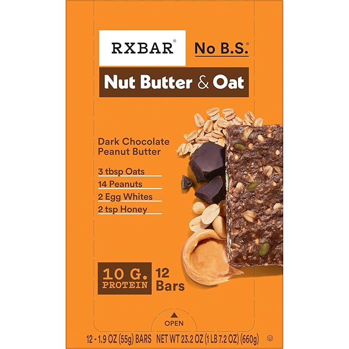 RXBAR Nut Butter and Oat Protein Bars, Protein Snacks, Snack Bars, Dark Chocolate Peanut Butter