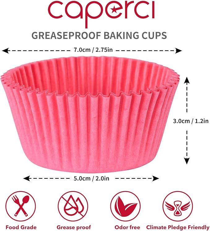 Caperci Standard Pink Cupcake Muffin Liners 500-Count, No Smell, Food Grade & Grease-Proof Paper