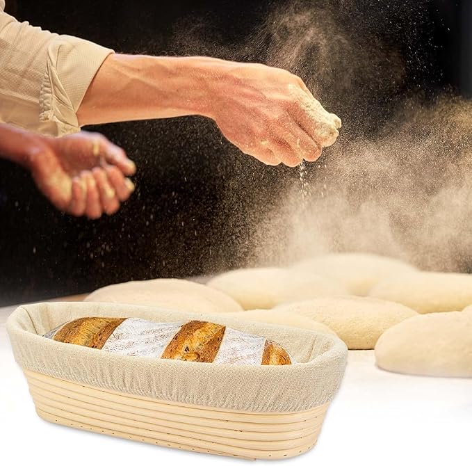 2PACK 12 inch Oval Bread Proofing Basket Banneton Bread Dough Proofing Rising Rattan Basket & Liner