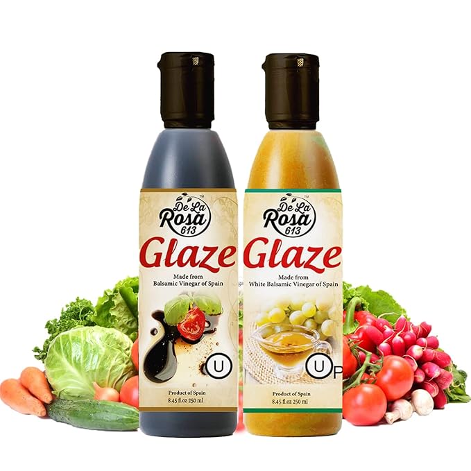 De La Rosa Dark & White Balsamic Glaze, Vegan, Kosher for Passover & Gluten Free, Great for Salad
