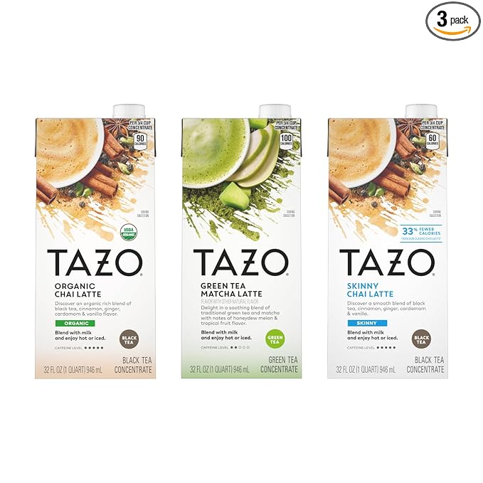 TAZO Tea Concentrate, Green Tea Matcha Latte, Organic Skinny Chai Latte, & Organic Chai Latte 32 Fl